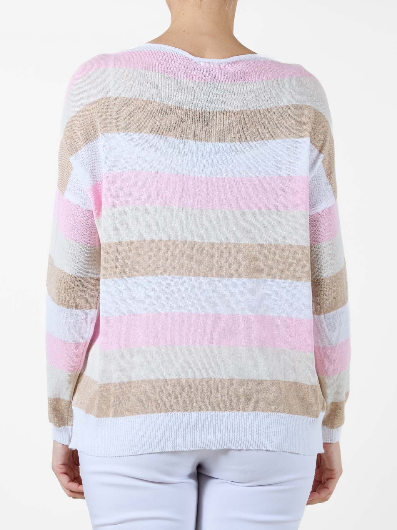 Cherry Striped Knit High Neck Long Sleeve