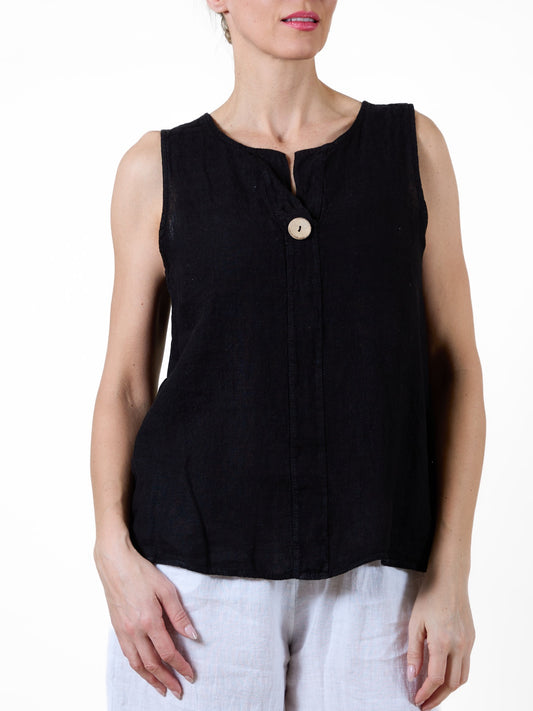Black Button Detail Hi-Low Tank Top