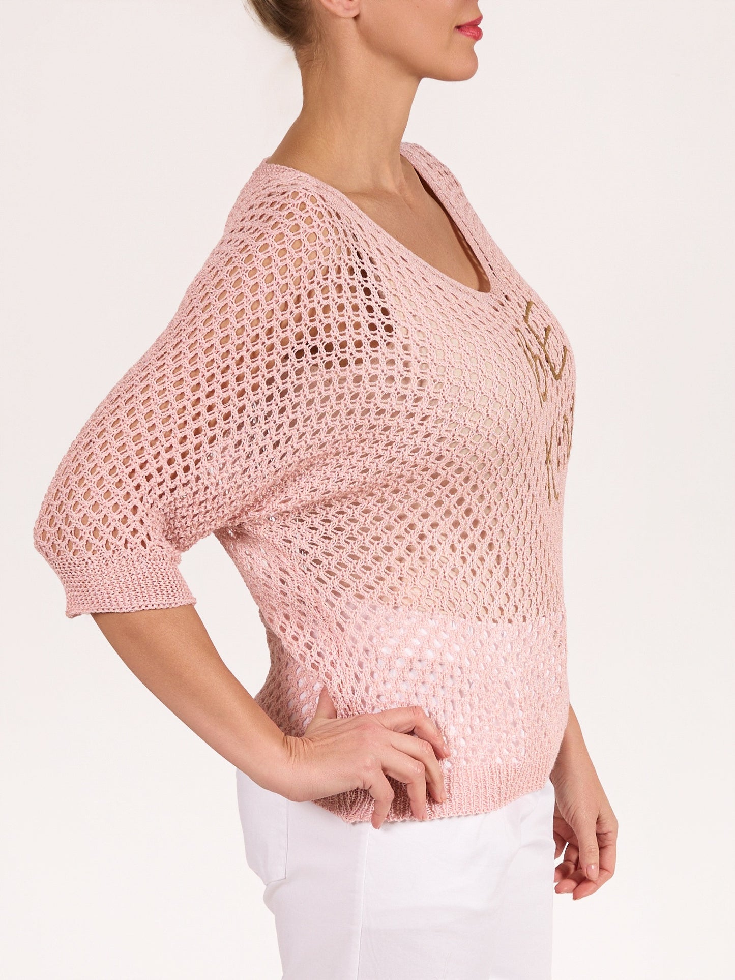 Rose V Neck Short Sleece BE KIND Crochet Pullover