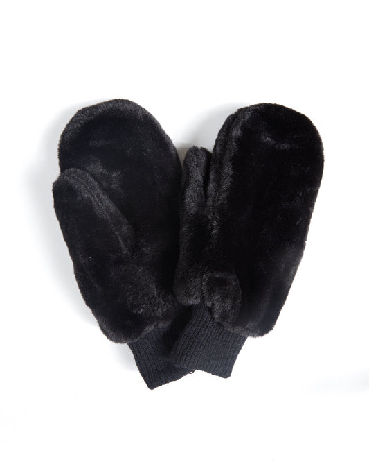 Faux Fur Black Mittens