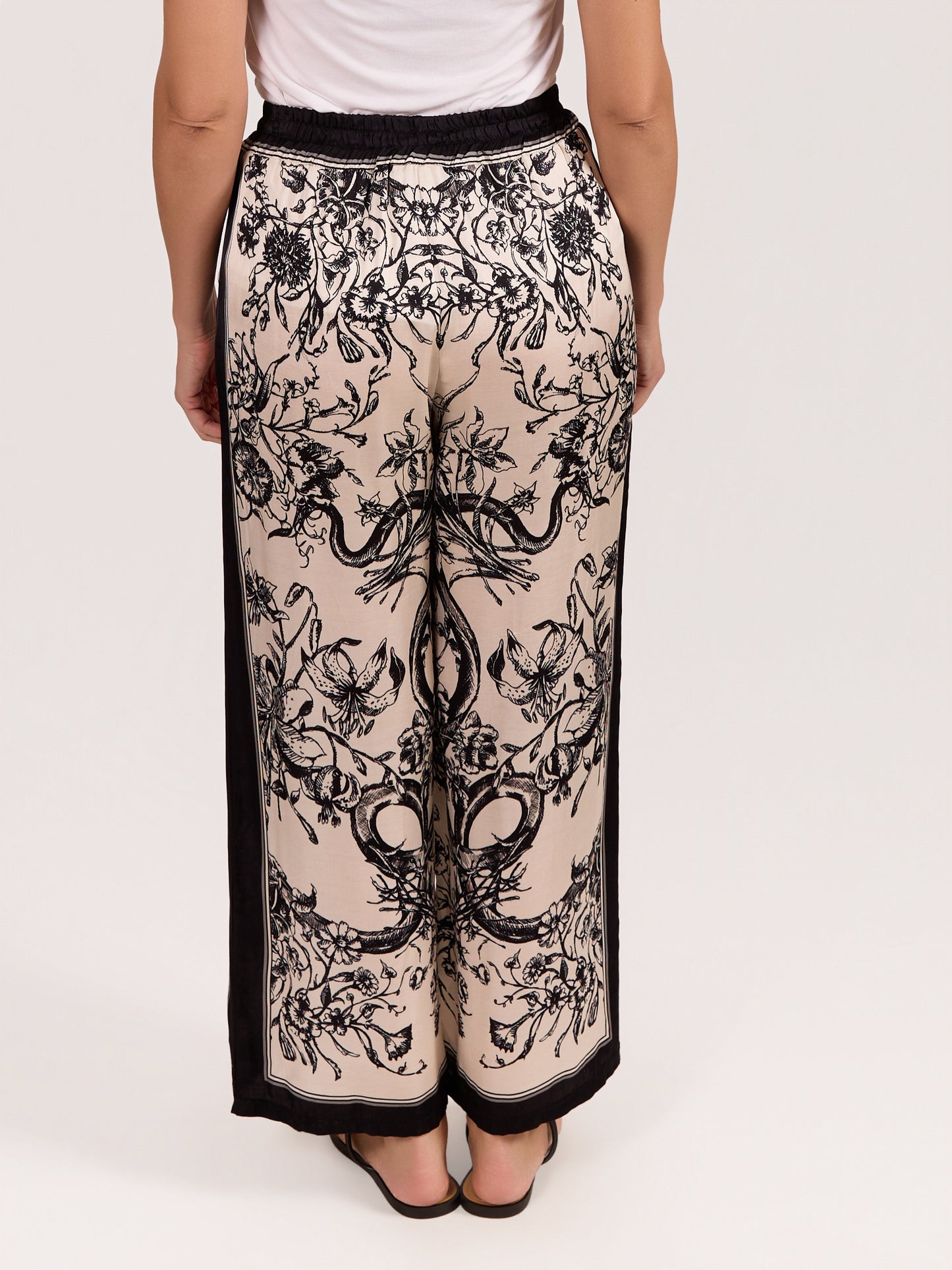 Ivory & Black Botanical Print Wide Leg Pant