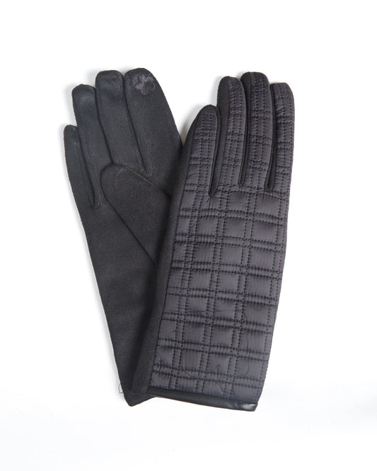 Black Quilted Gloves with Suede Palms and Sleek Finish