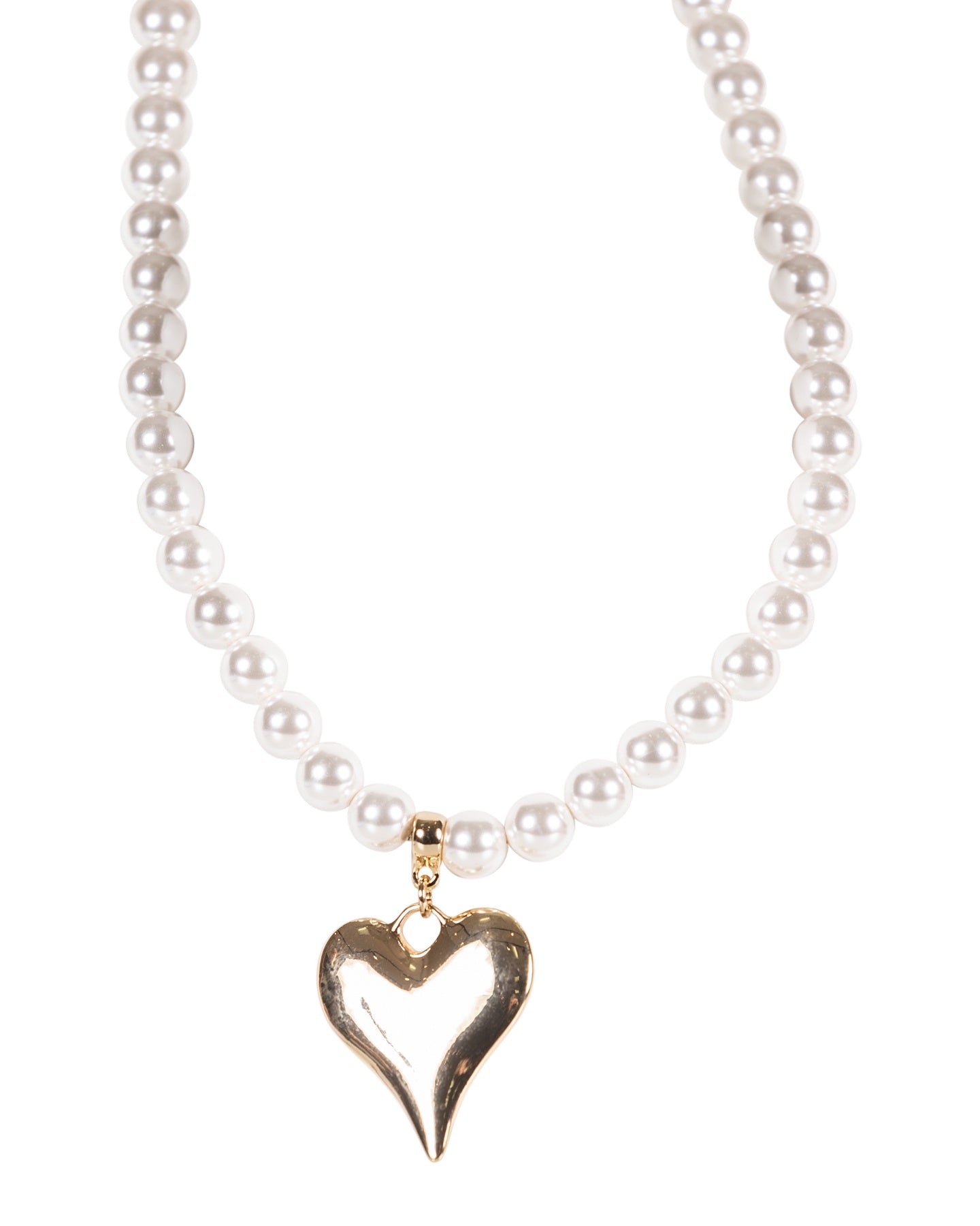 Pearl Necklace with Gold Heart Pendant