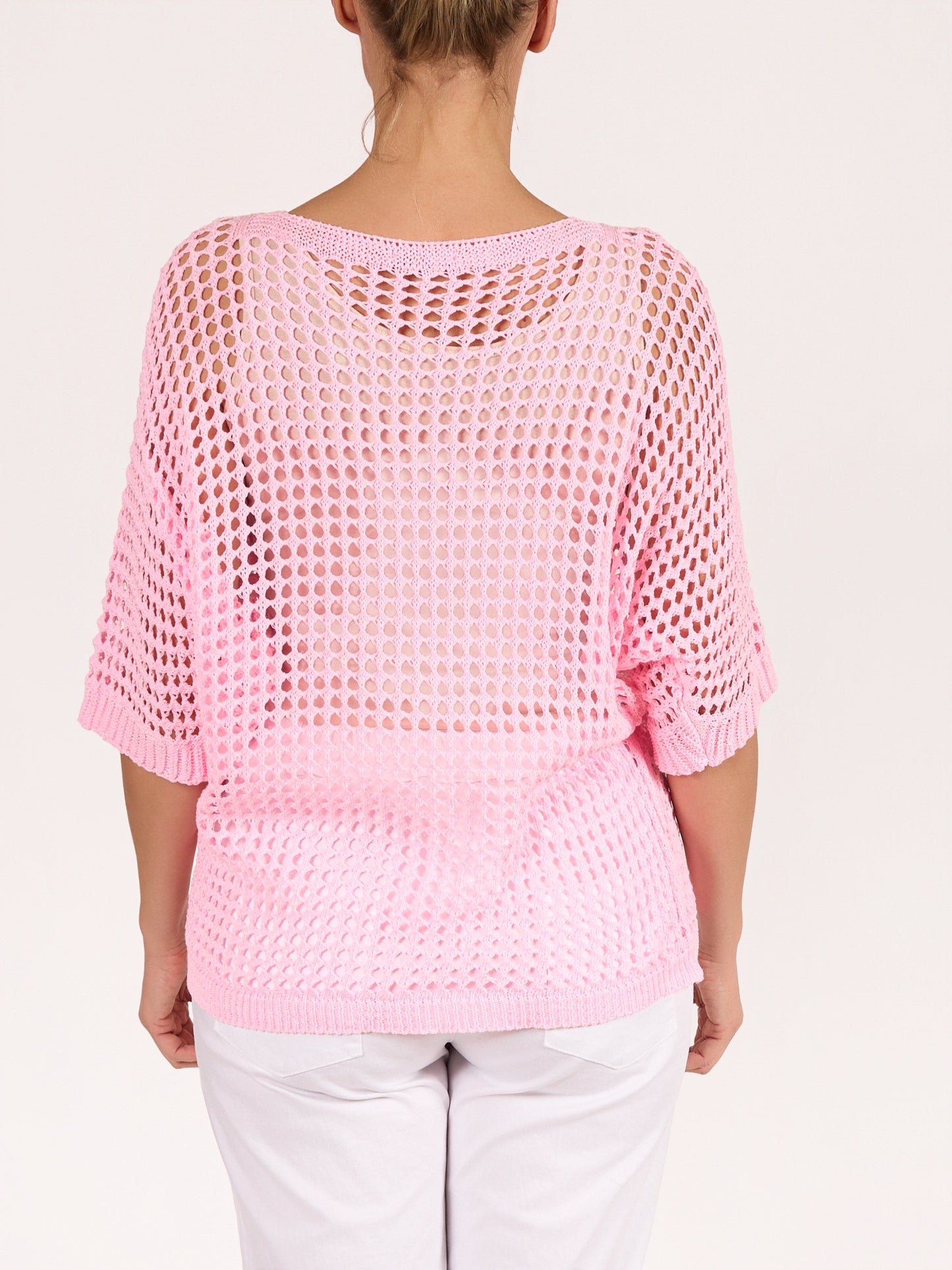 Rose V Neck Drop Shoulder Crochet Sweater