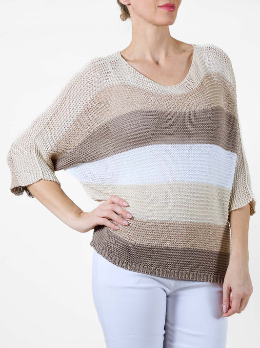 Carnation Loose Knit Pullover Long Sleeve with Stripes