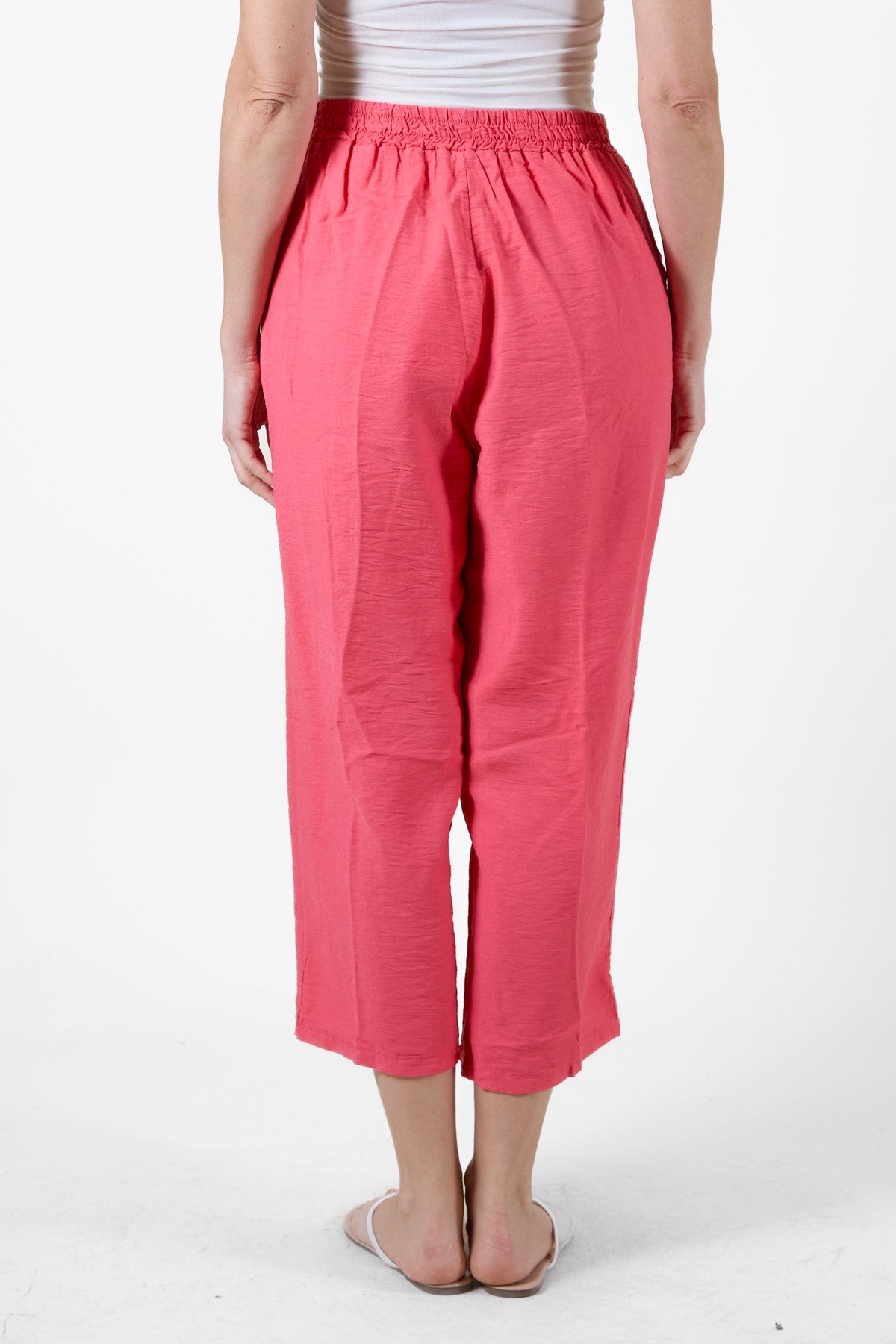 Coral Cropped Pull-On Pants with Tie Waistband