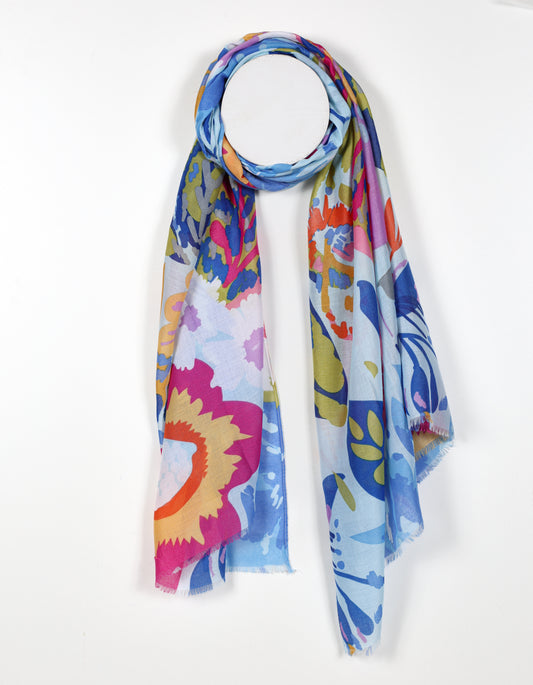 Vibrant Blue Floral Print Scarf