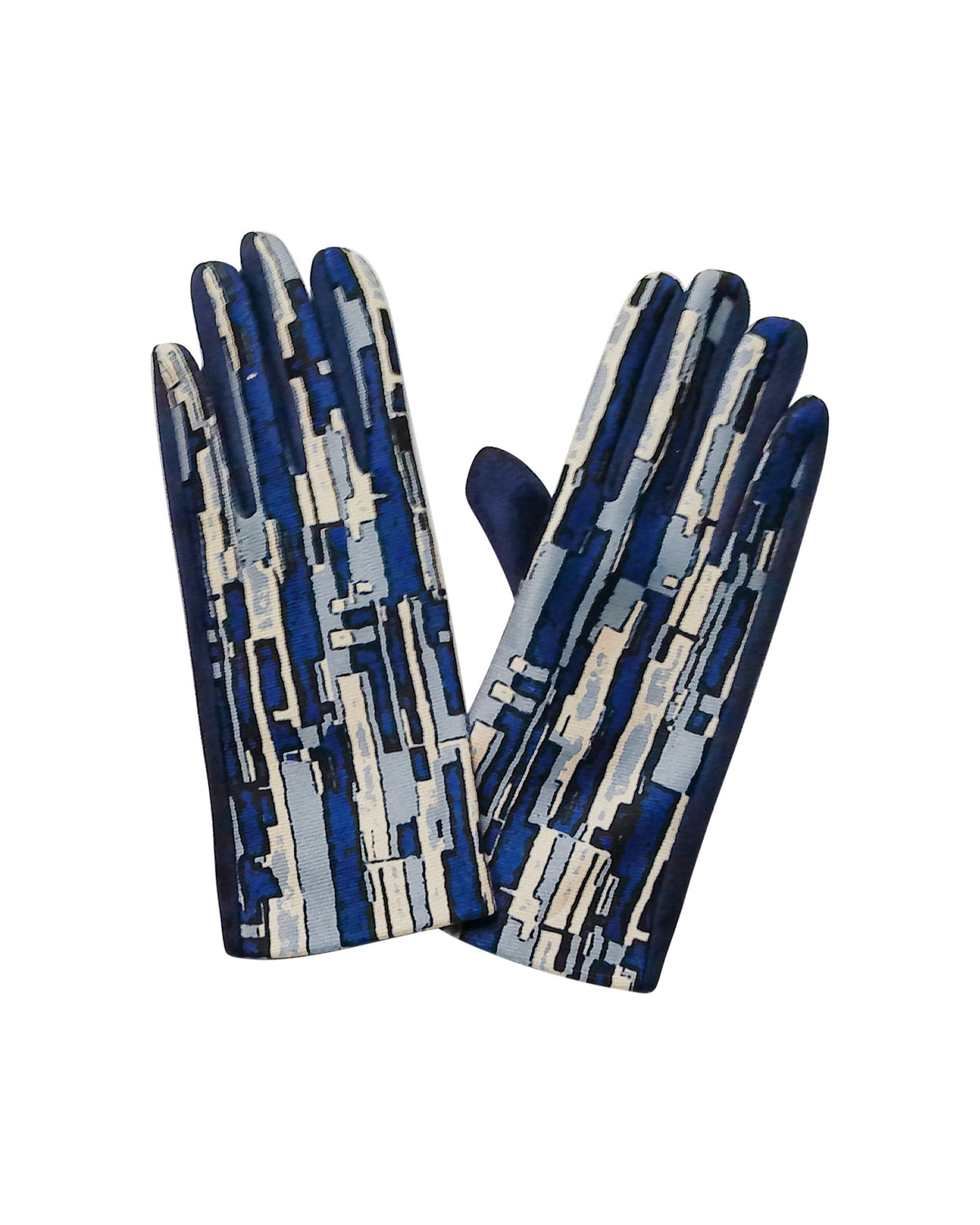 Patterned Blue Gloves with Touchscreen Compatibility