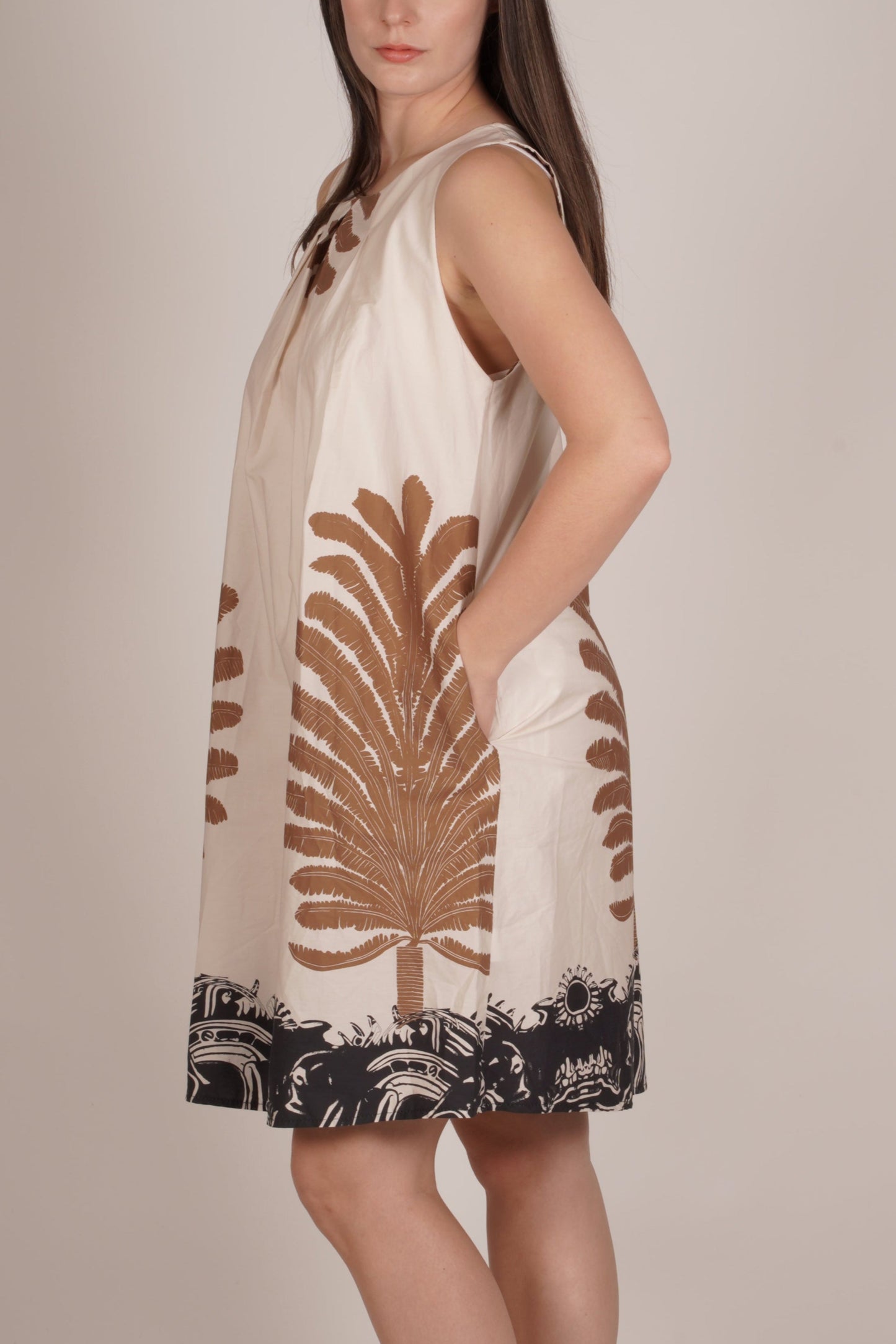 Tapioca Sleeveless Dress with Side Tropical Print