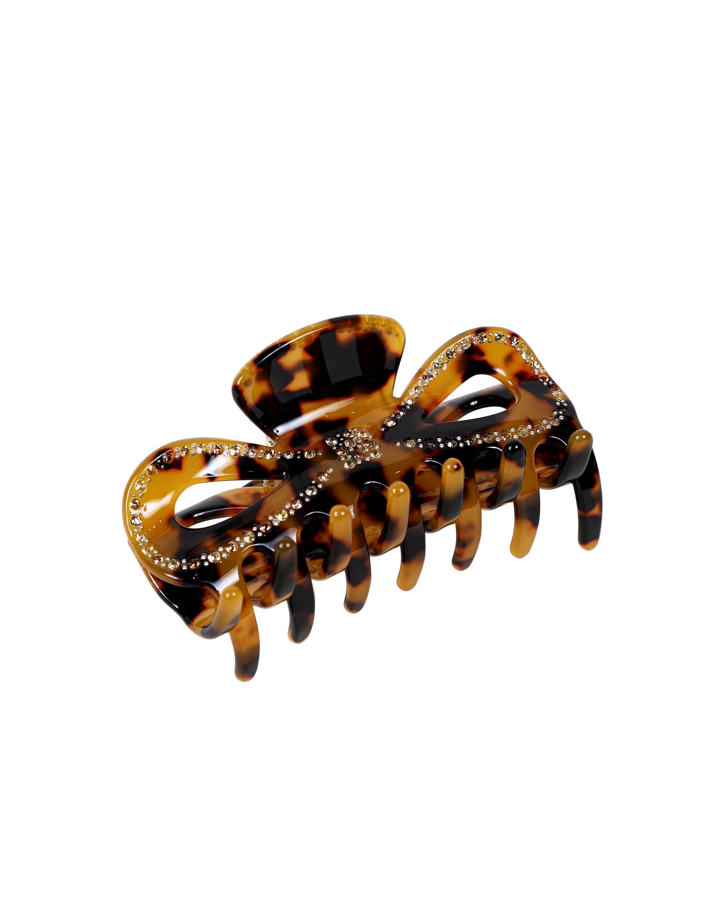 Tortoise Shell Crystal Bow Hair Clip 8-9cm Camel