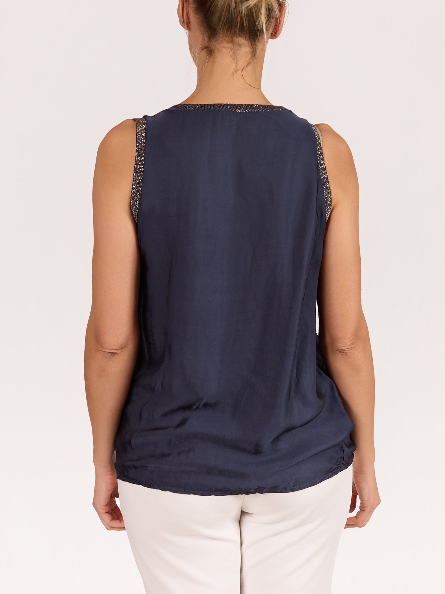 Midnight Lurex Detail Satin Tank Top
