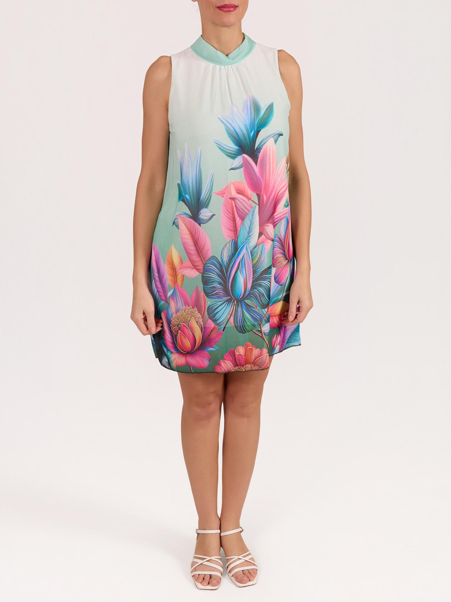 Mint Sleeveless Tie Back Floral Dress