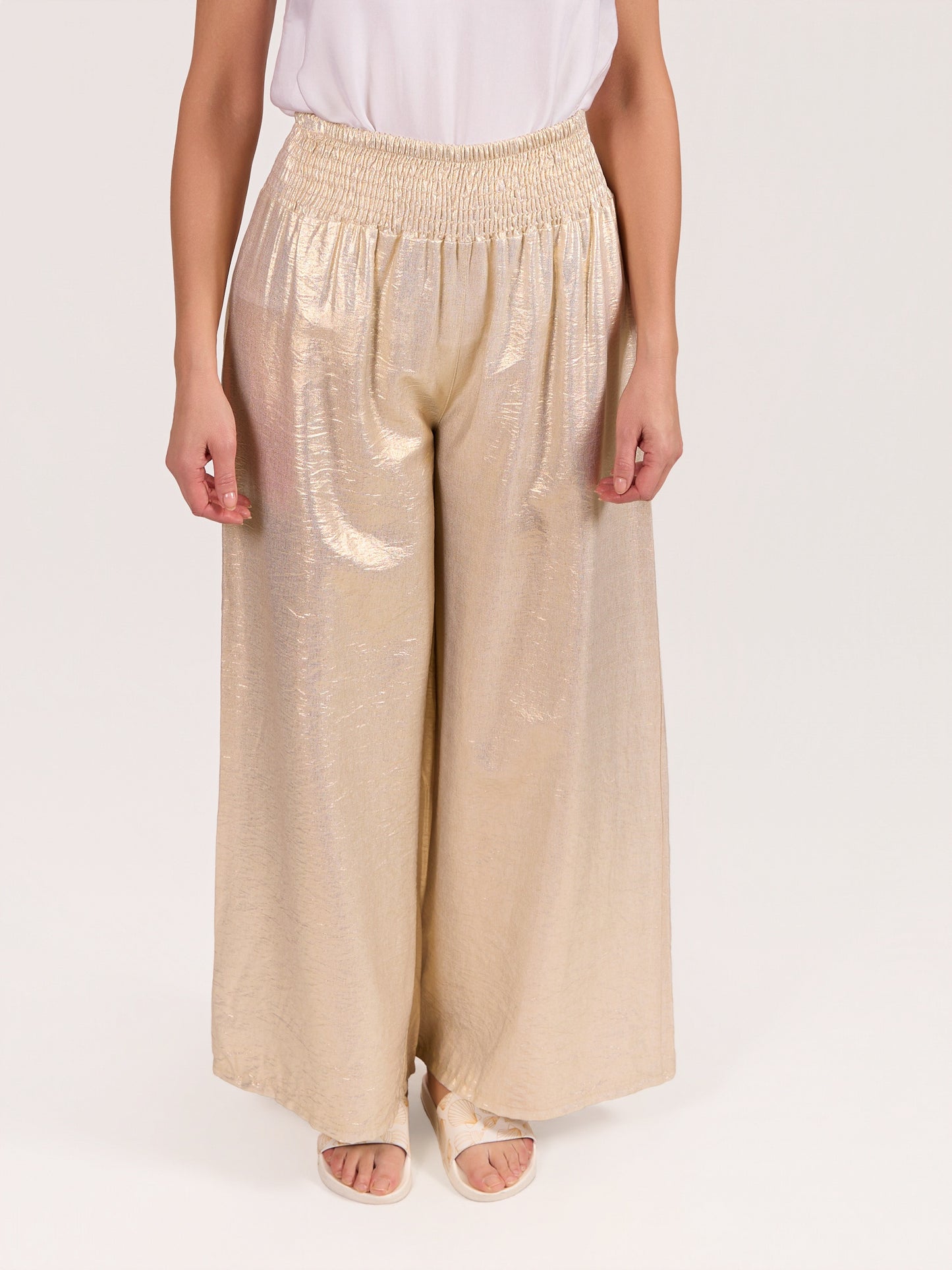 Light Gold Pull On Ruched Foil Pant