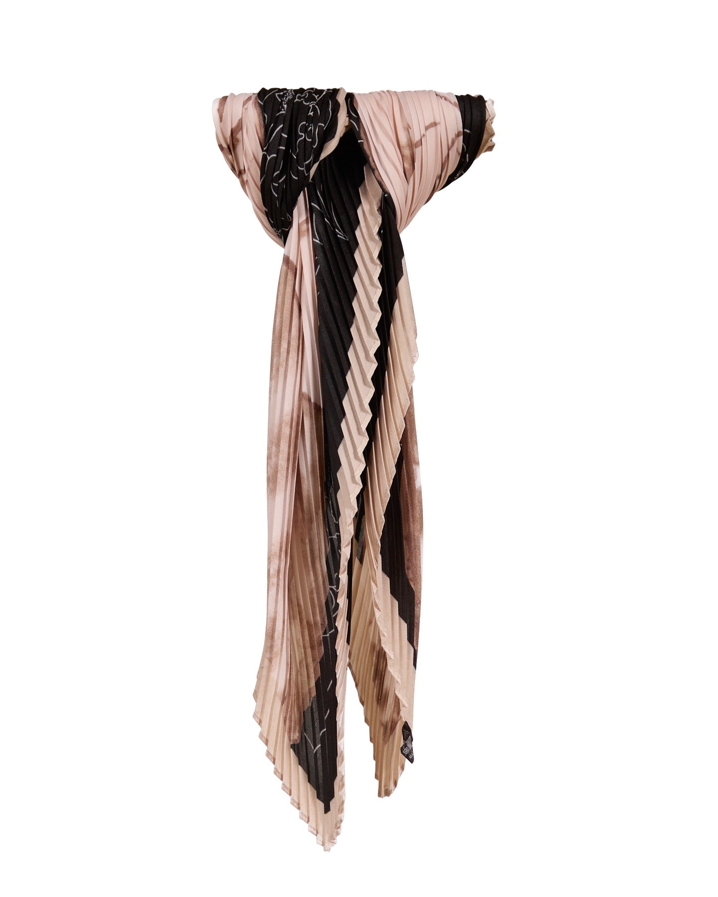 Pleated Decorative Scarf with Floral Print and Contrasting Black Background