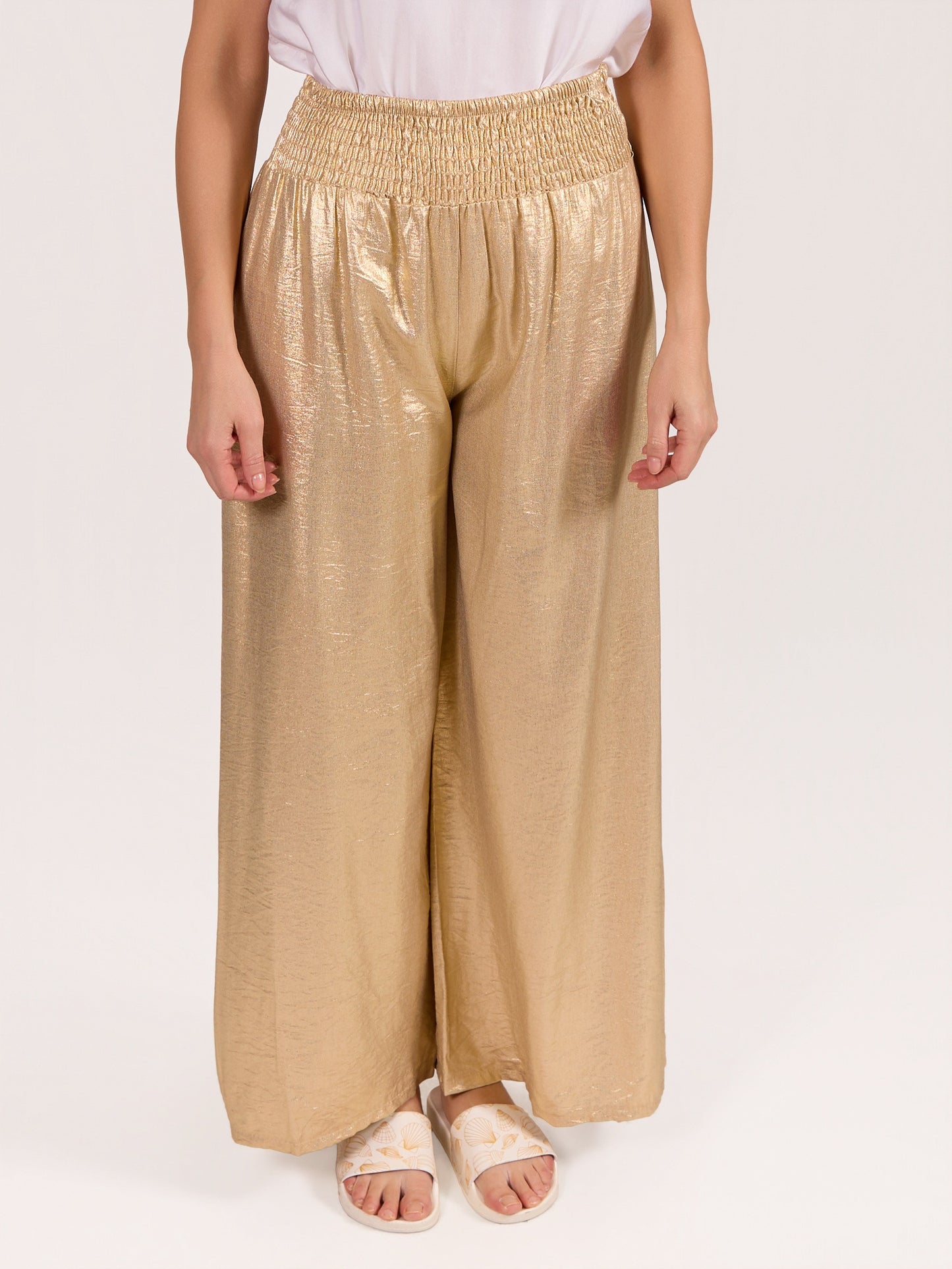 Gold Pull On Ruched Foil Pant