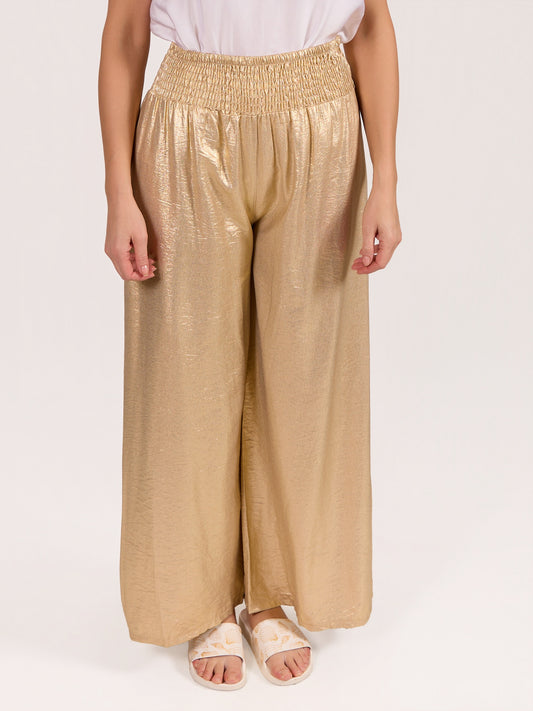 Gold Pull On Ruched Foil Pant