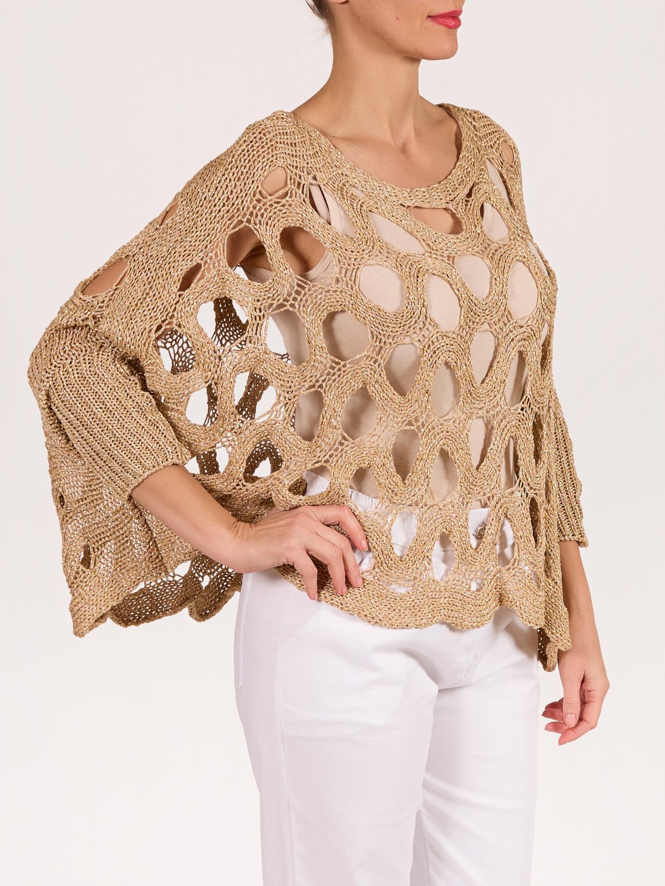 Gold Lurex Boat Neck Drop Shoulder Swirl Circle Lurex Sweater