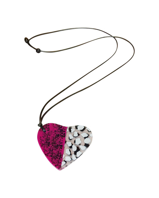 Resin Heart Pendant Fuschia Necklace