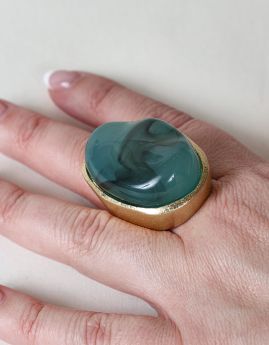 Bold Statement Ring with Swirled Stone in Blue & Gold