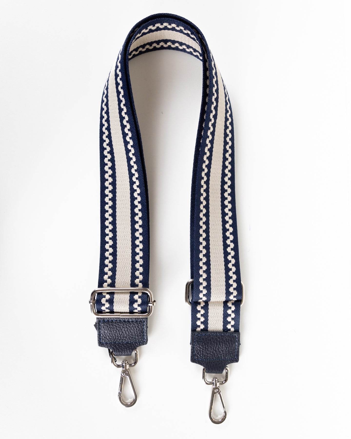 Adjustable Shoulder Bag Strap with Navy and Beige Woven Design