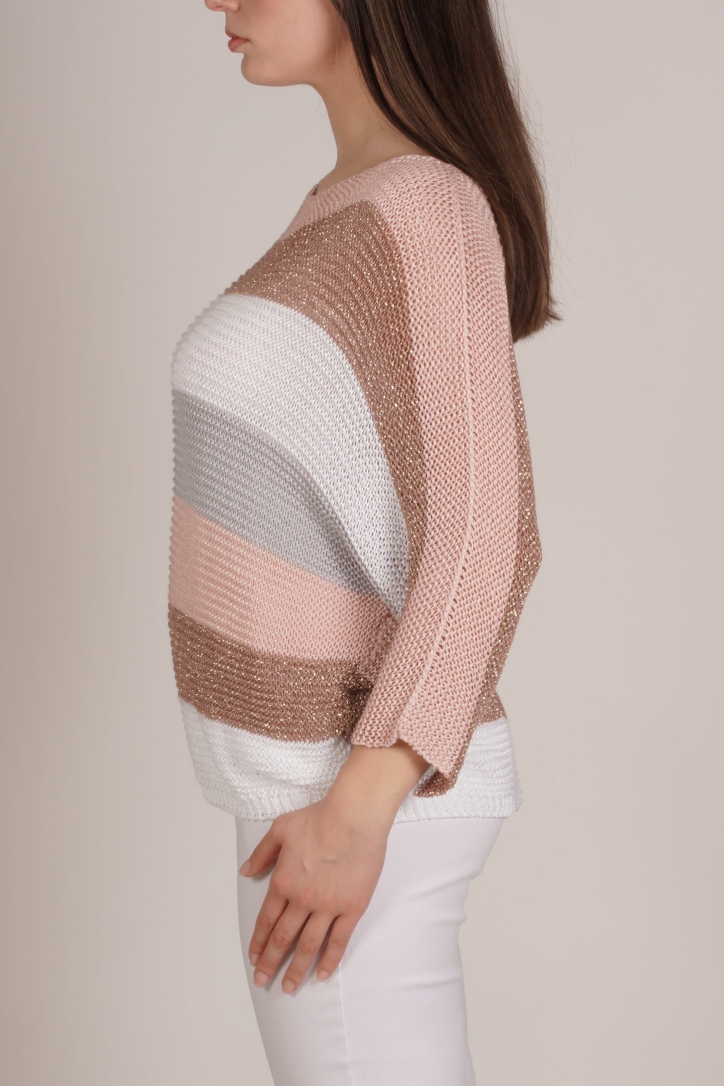 Carnation Loose Knit Pullover Long Sleeve with Stripes