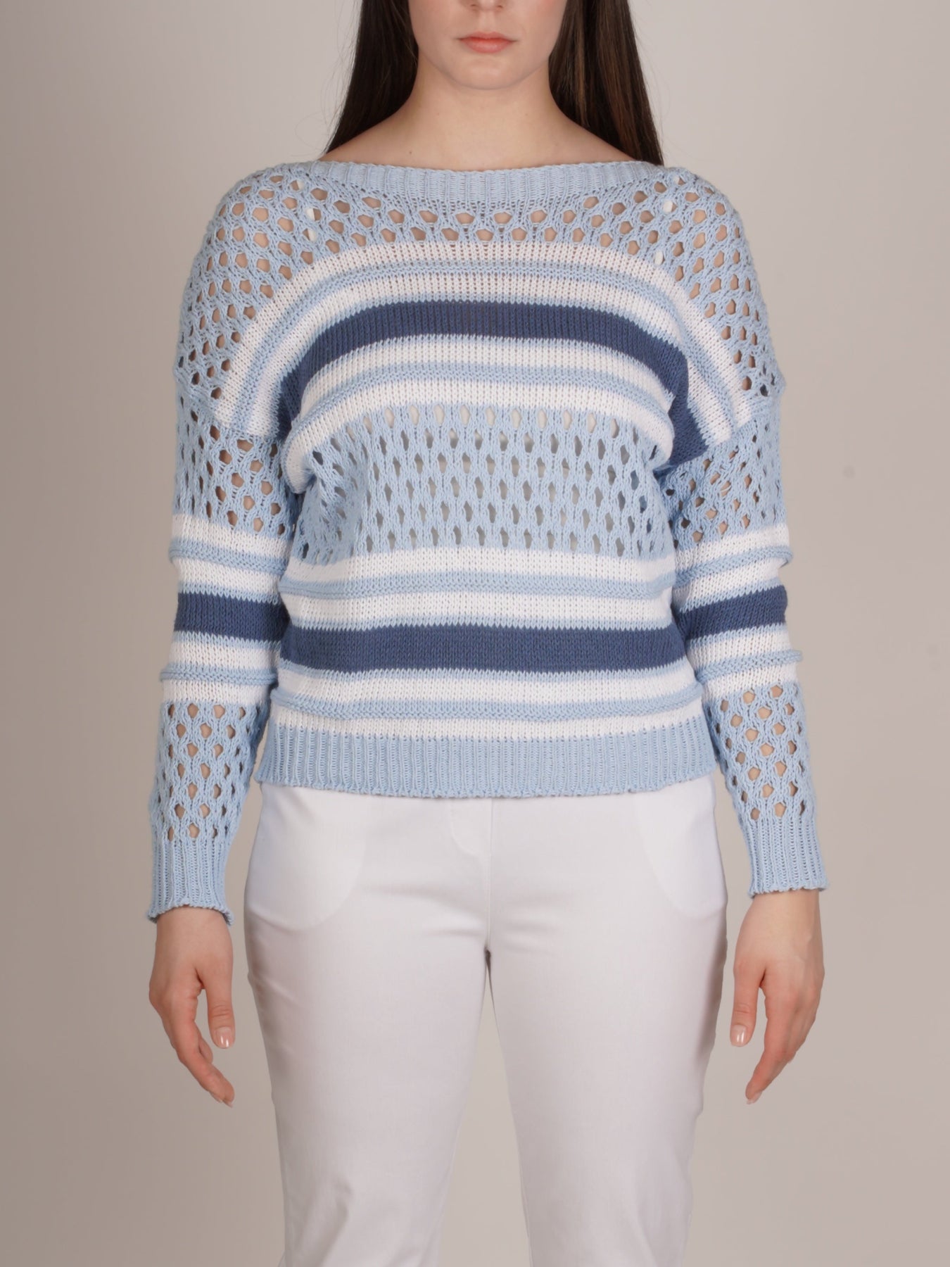 Sky Blue Loose Knit Striped Long Sleeve Top