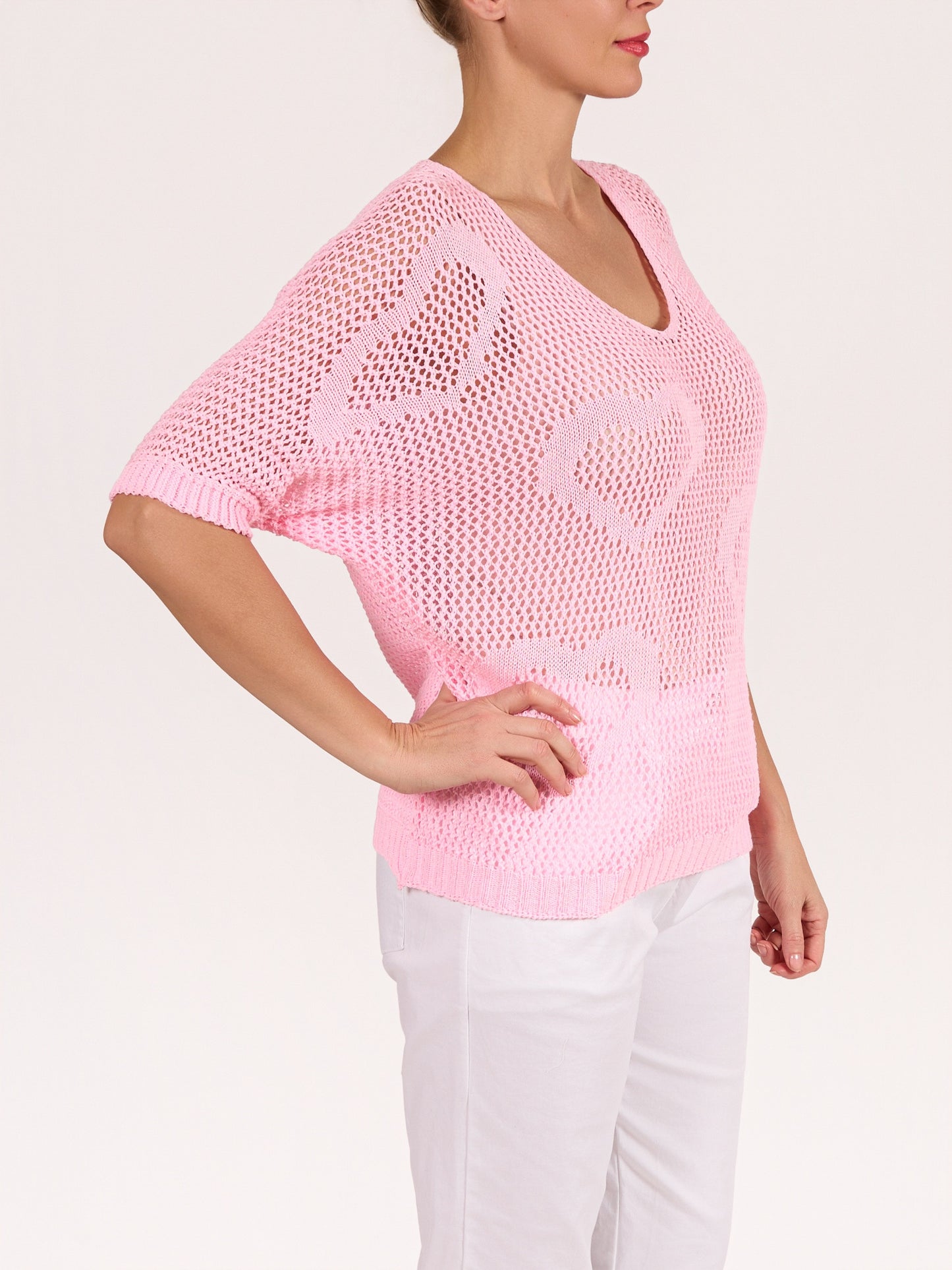 Rose V Neck Crochet Heart Pullover