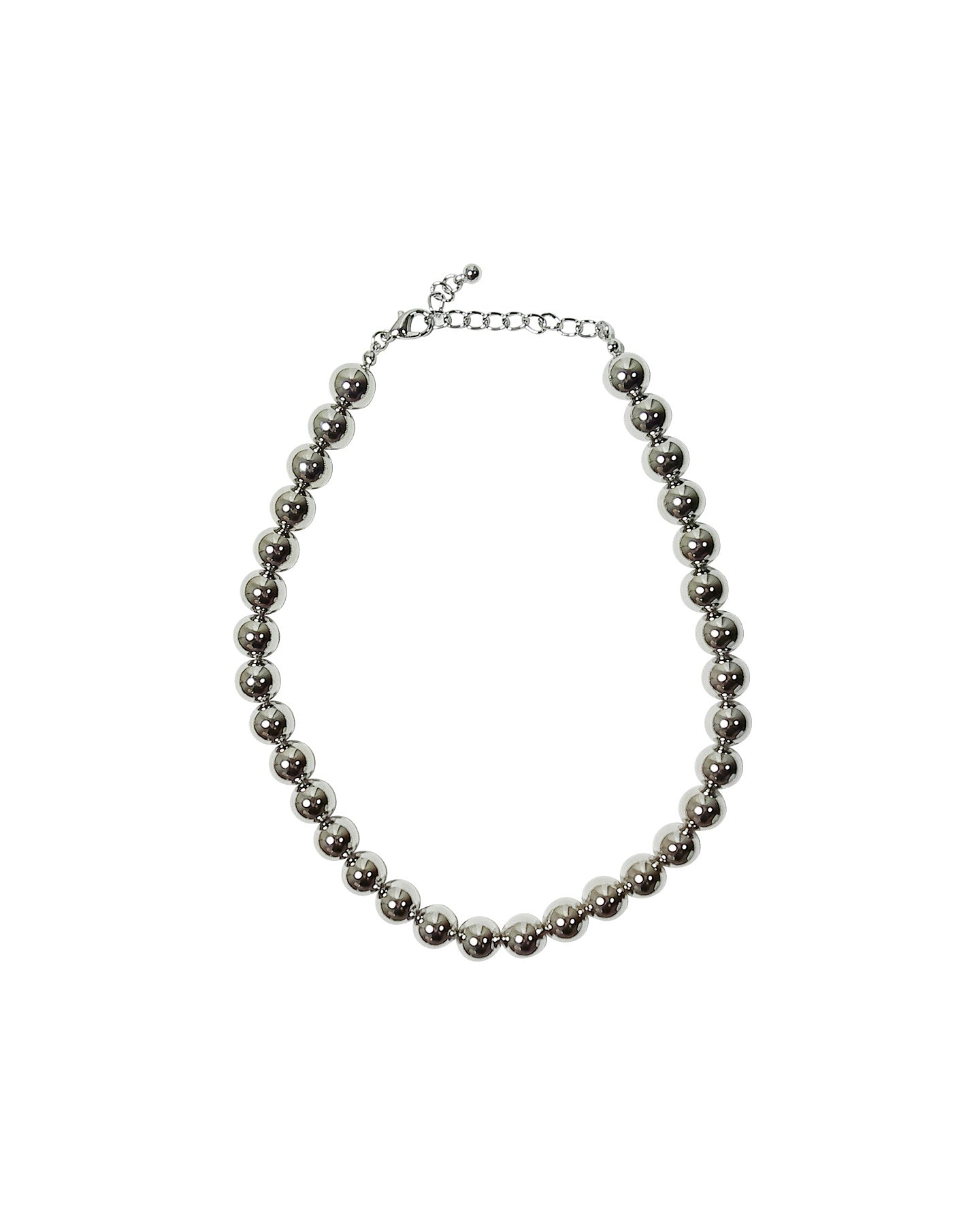 Silver Beaded Necklace with Polished Spheres