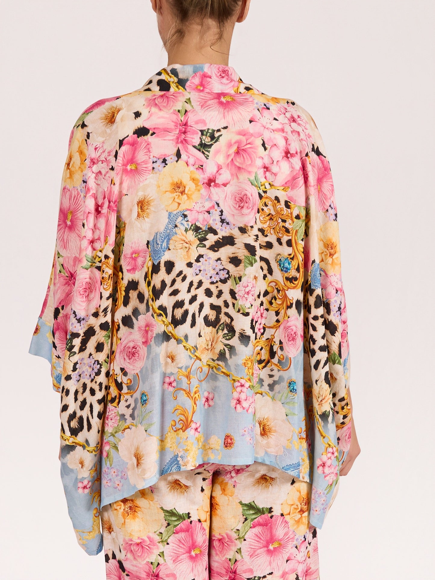 Rose Drop Shoulder Floral Tiger Button Front Shirt
