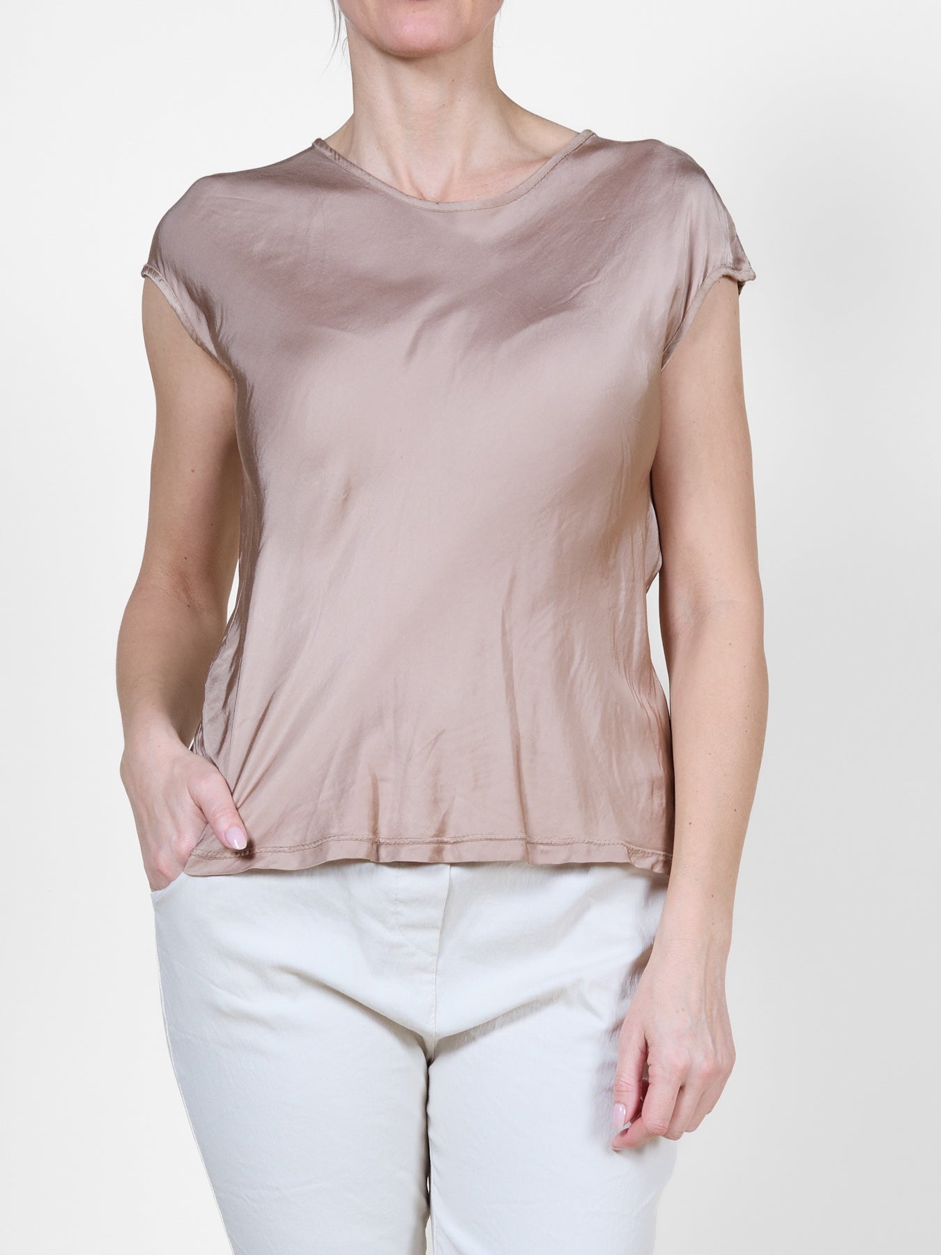Tan Sleeveless Top with Subtle Sheen