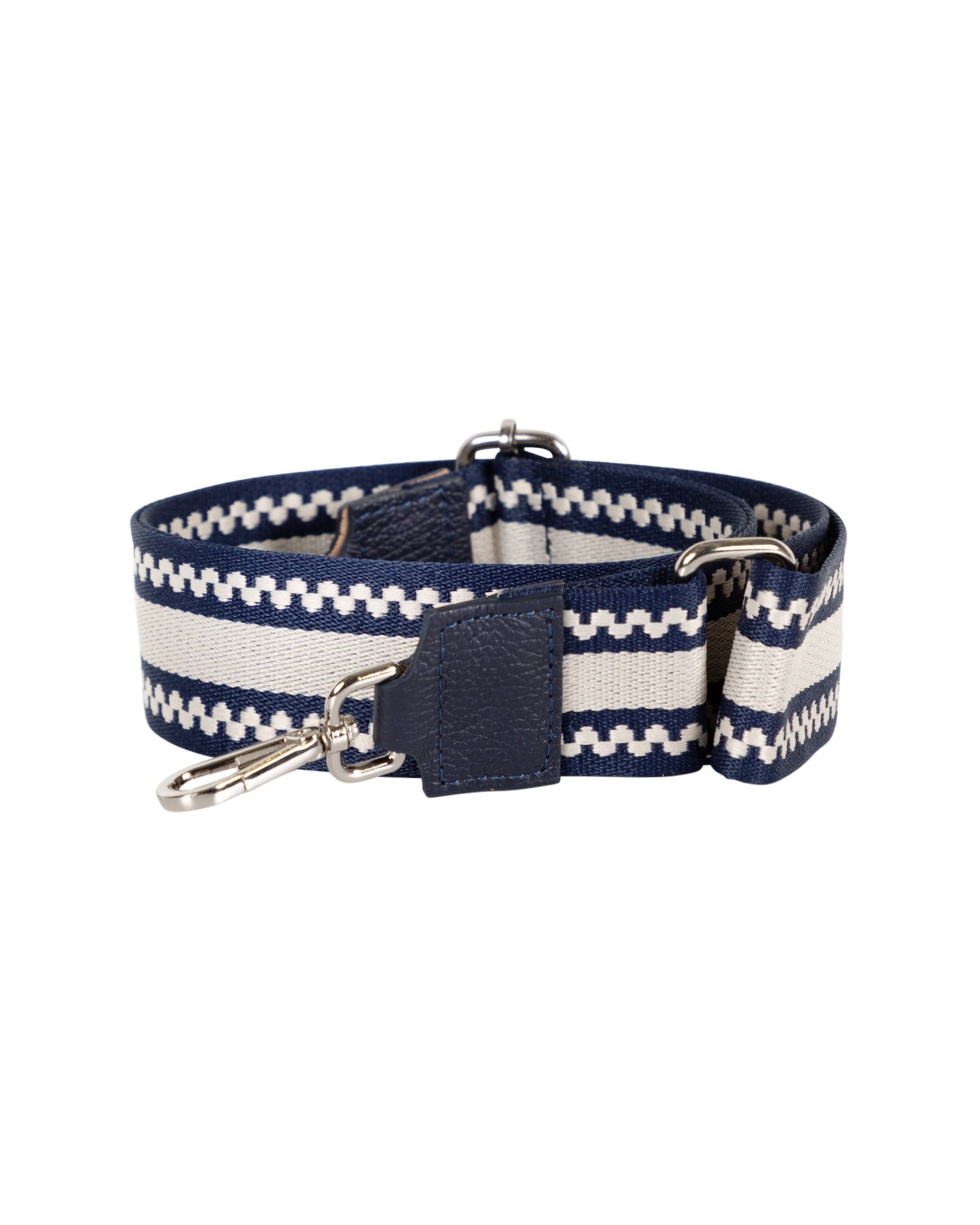 Adjustable Shoulder Bag Strap with Navy and Beige Woven Design