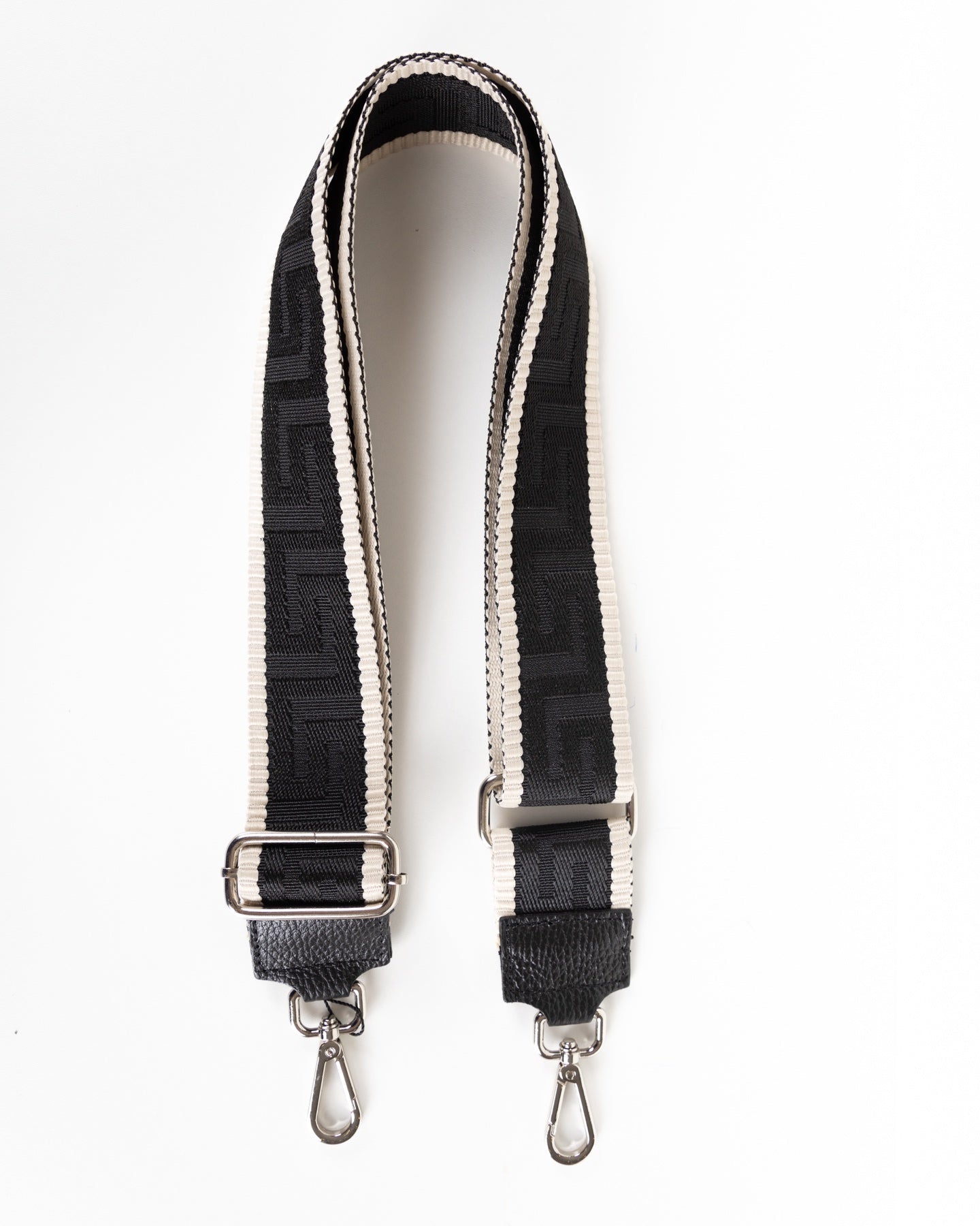 Adjustable Shoulder Bag Strap with Black and Beige Greek Key Design