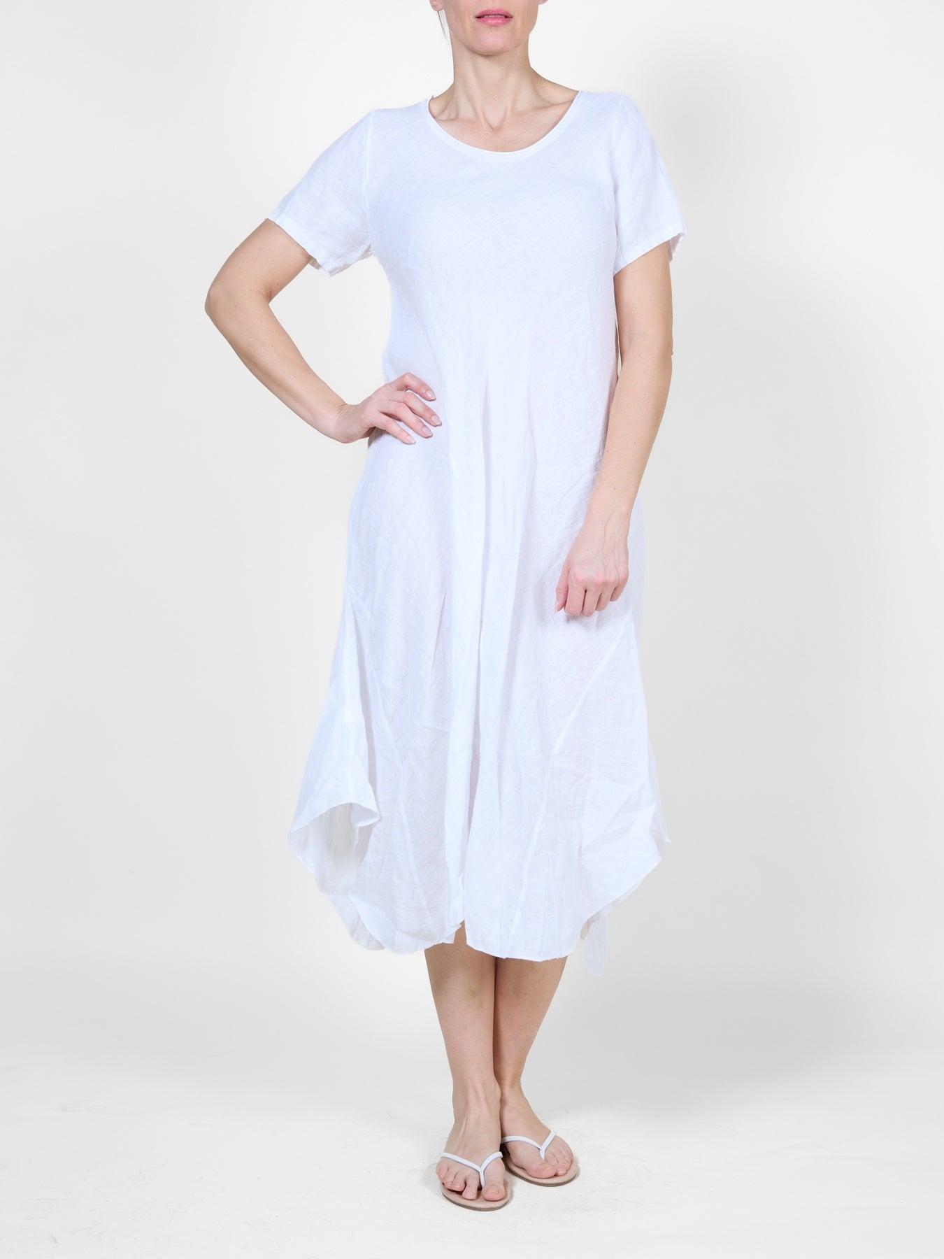 White T-Shirt Dress with Flowy Asymmetrical Hem