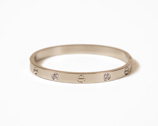 Silver Bangle Bracelet with Crystal Details