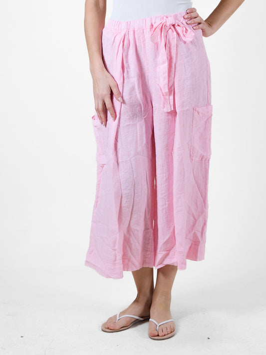 Carnation Cropped Flowing Beach Pants with Tie Front