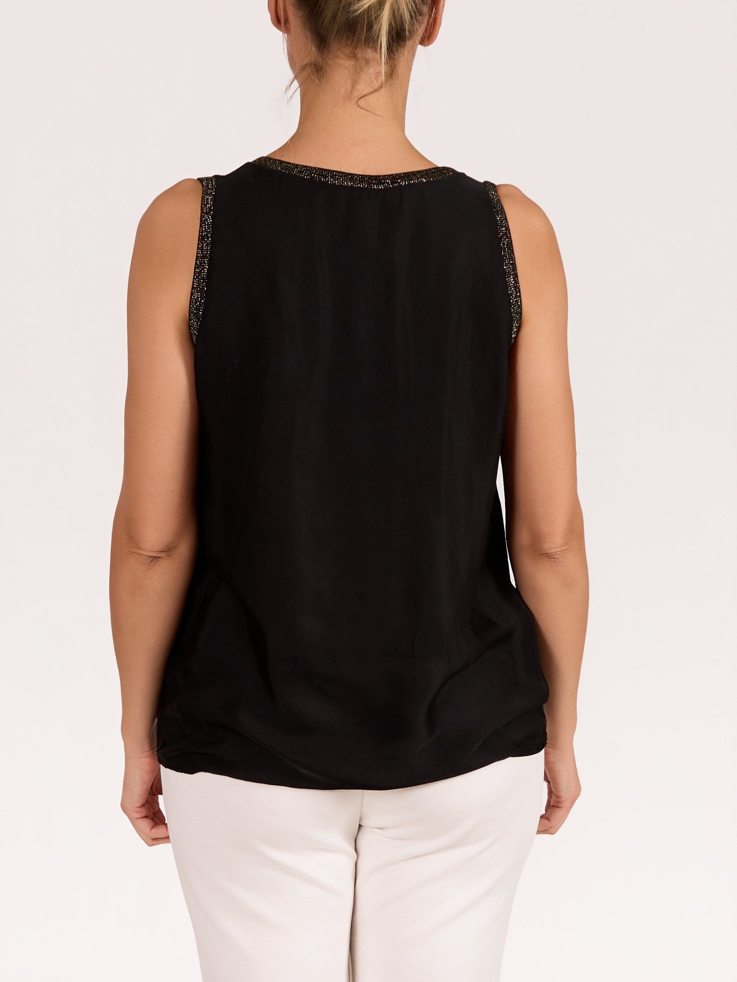 Black Lurex Detail Satin Tank Top