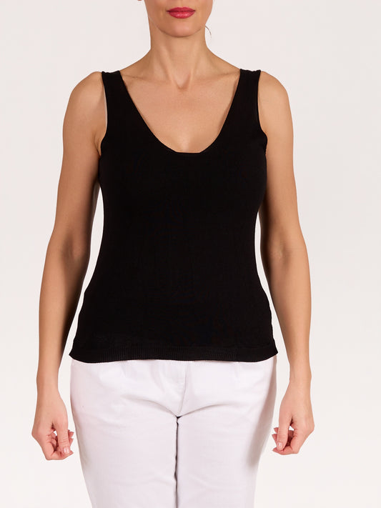 Black Deep V Front & Back Tank Top