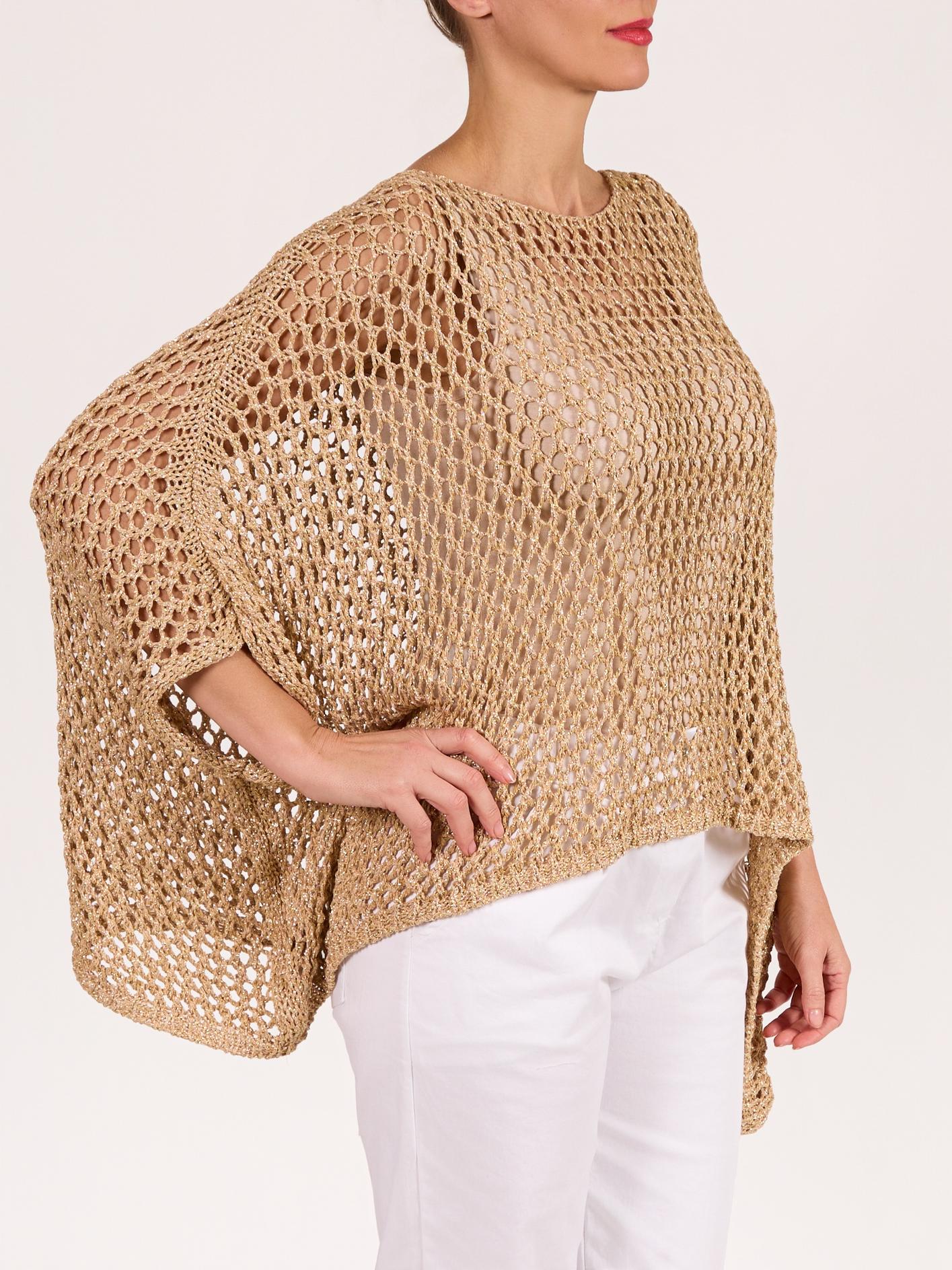 Gold Lurex Crochet Drop Shoulder Oversize Sweater