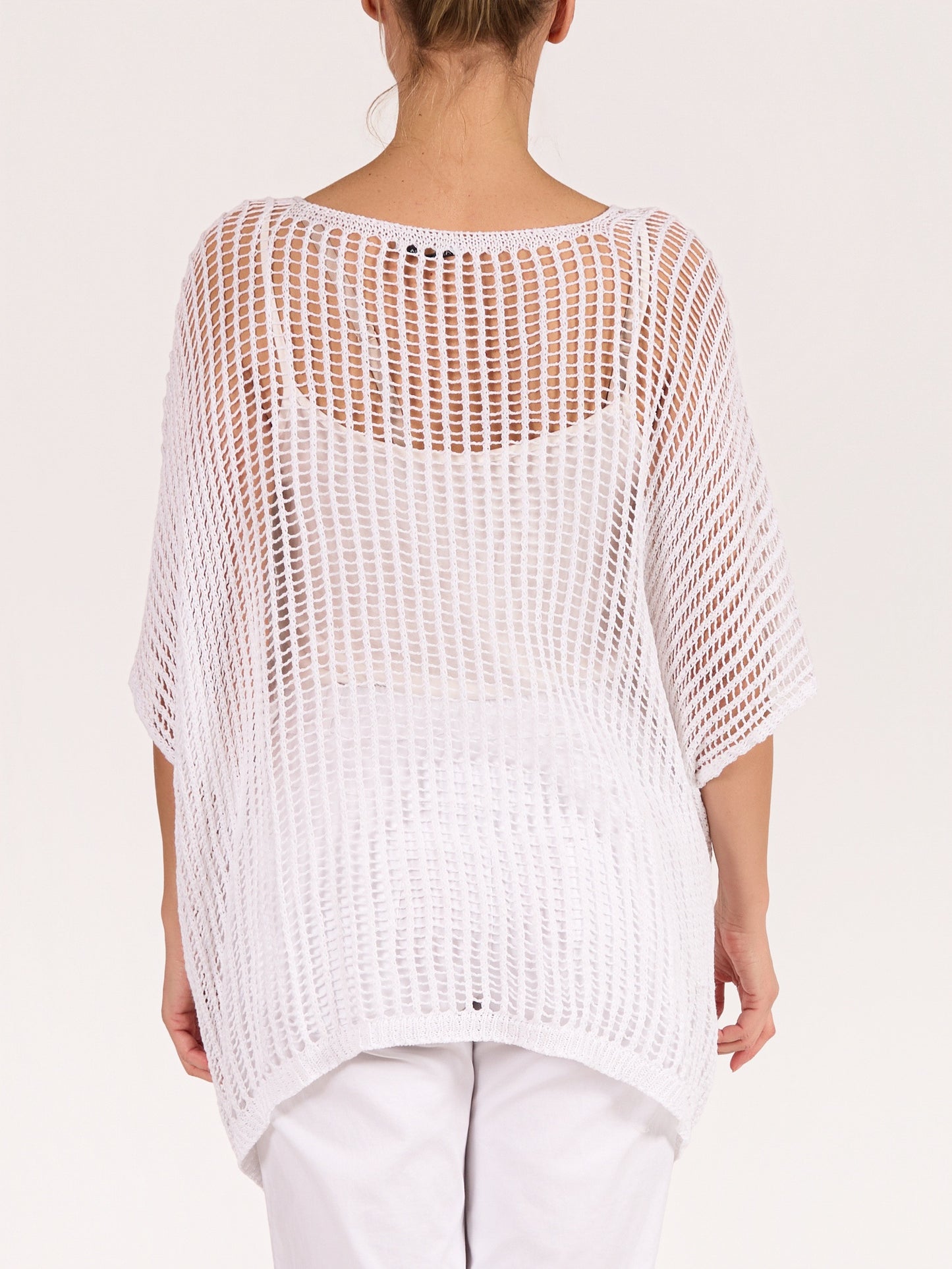 White Drop Shoulder Mesh Overlay Top
