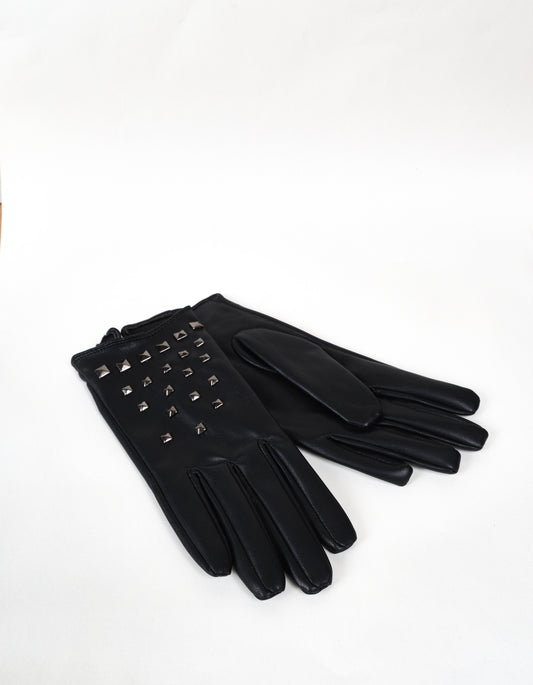 Chic Gloves with Silver Studs in Black