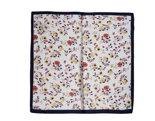 Decorative Silk Scarf with Floral & Geometric Print in Navy