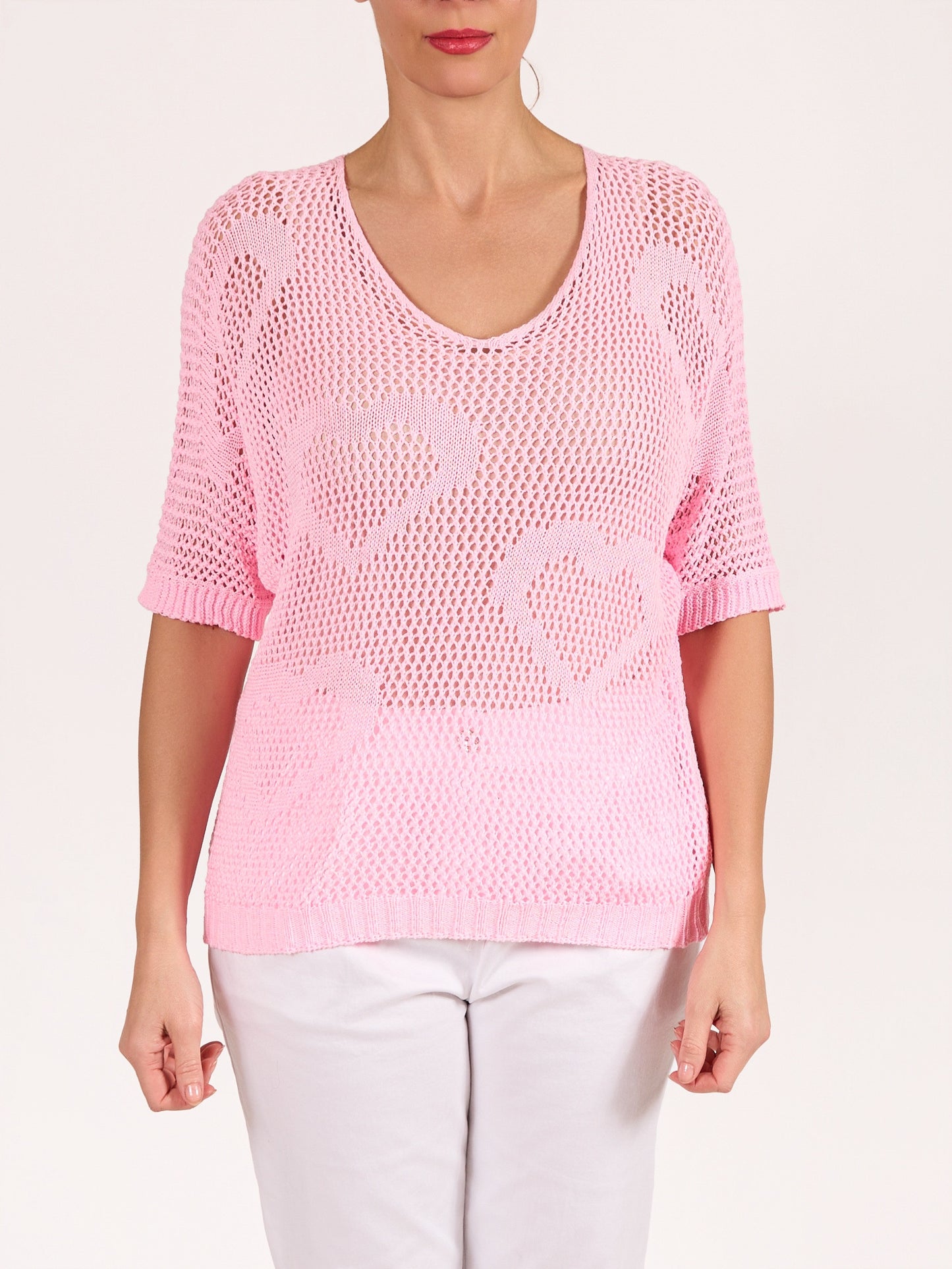 Rose V Neck Crochet Heart Pullover
