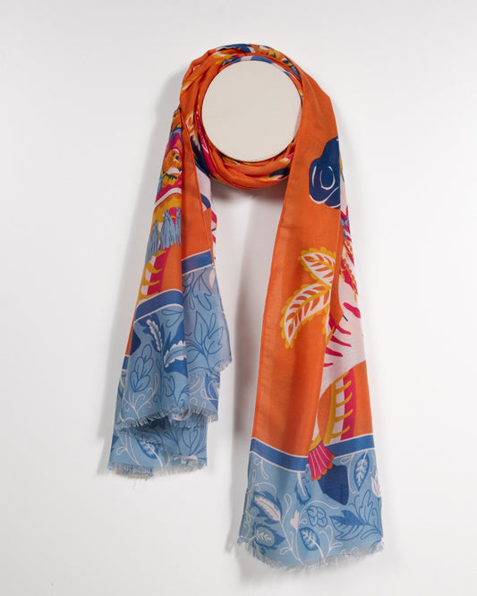 Orange Tropical Vibrant Colour Printed Scarf