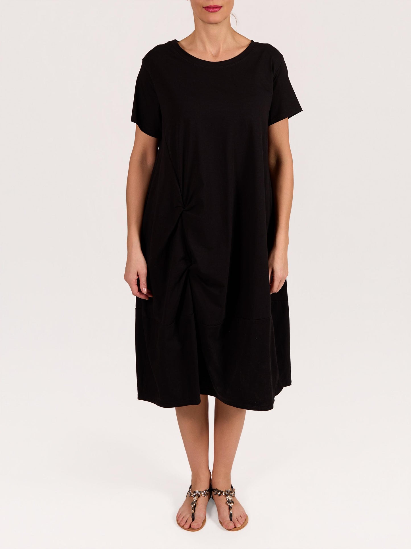 Black Short Sleeve Twist Side Detail Maxi Dress