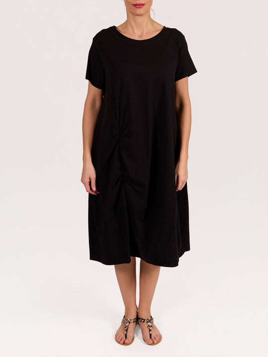 Black Short Sleeve Twist Side Detail Maxi Dress