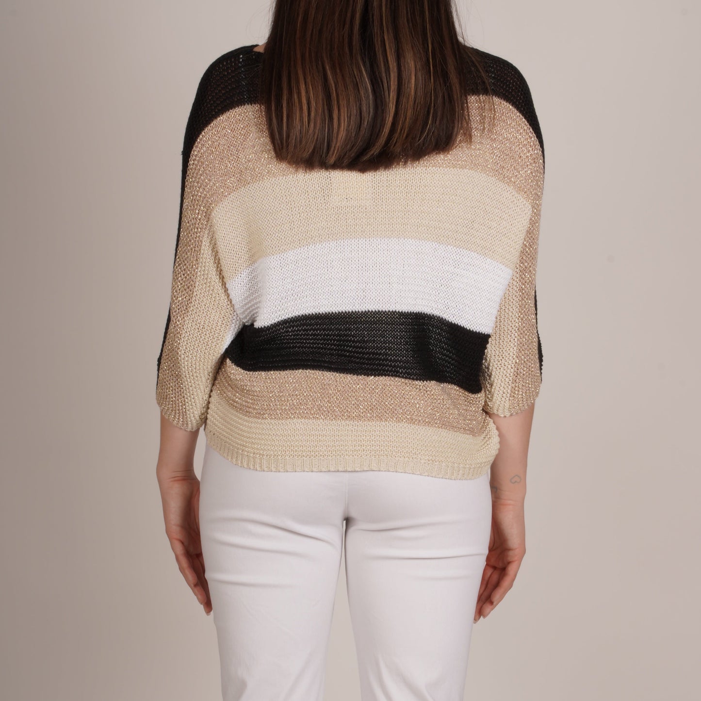 Black Loose Knit Pullover Sweater with Stripes