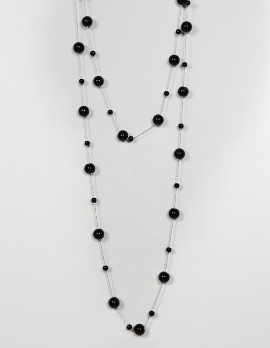 Chain Necklace with Mixed Large and Small Pearls in Black