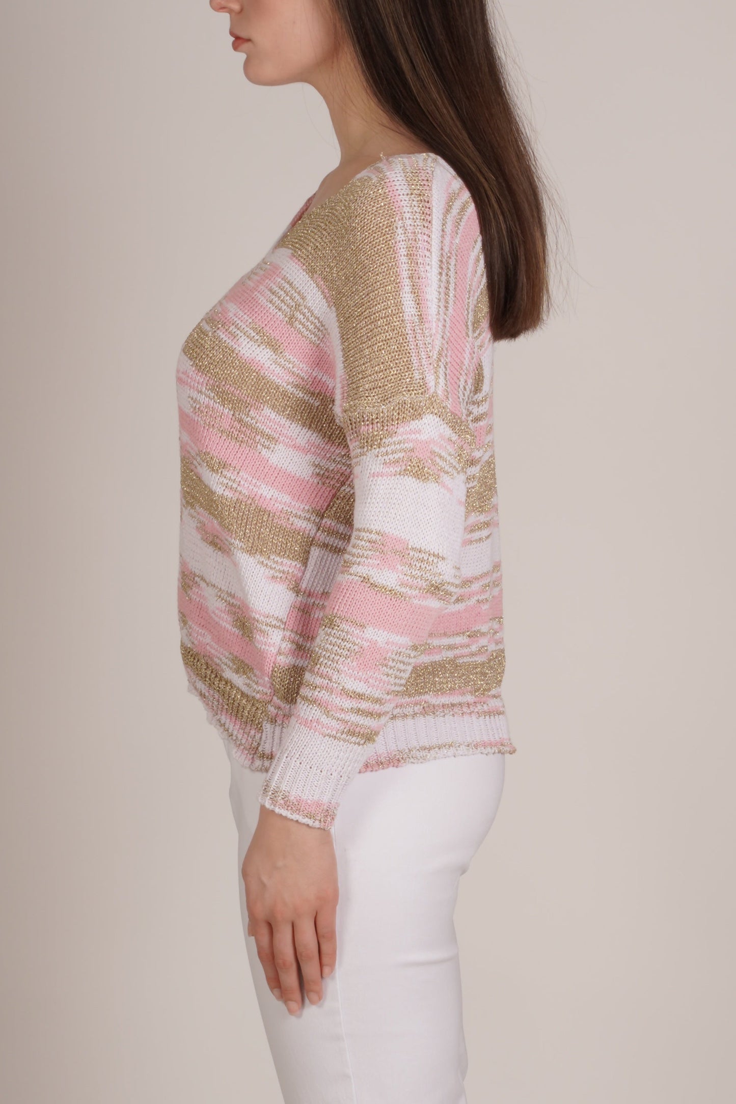 Cherry Marble Knit V-Neck Long Sleeve Top