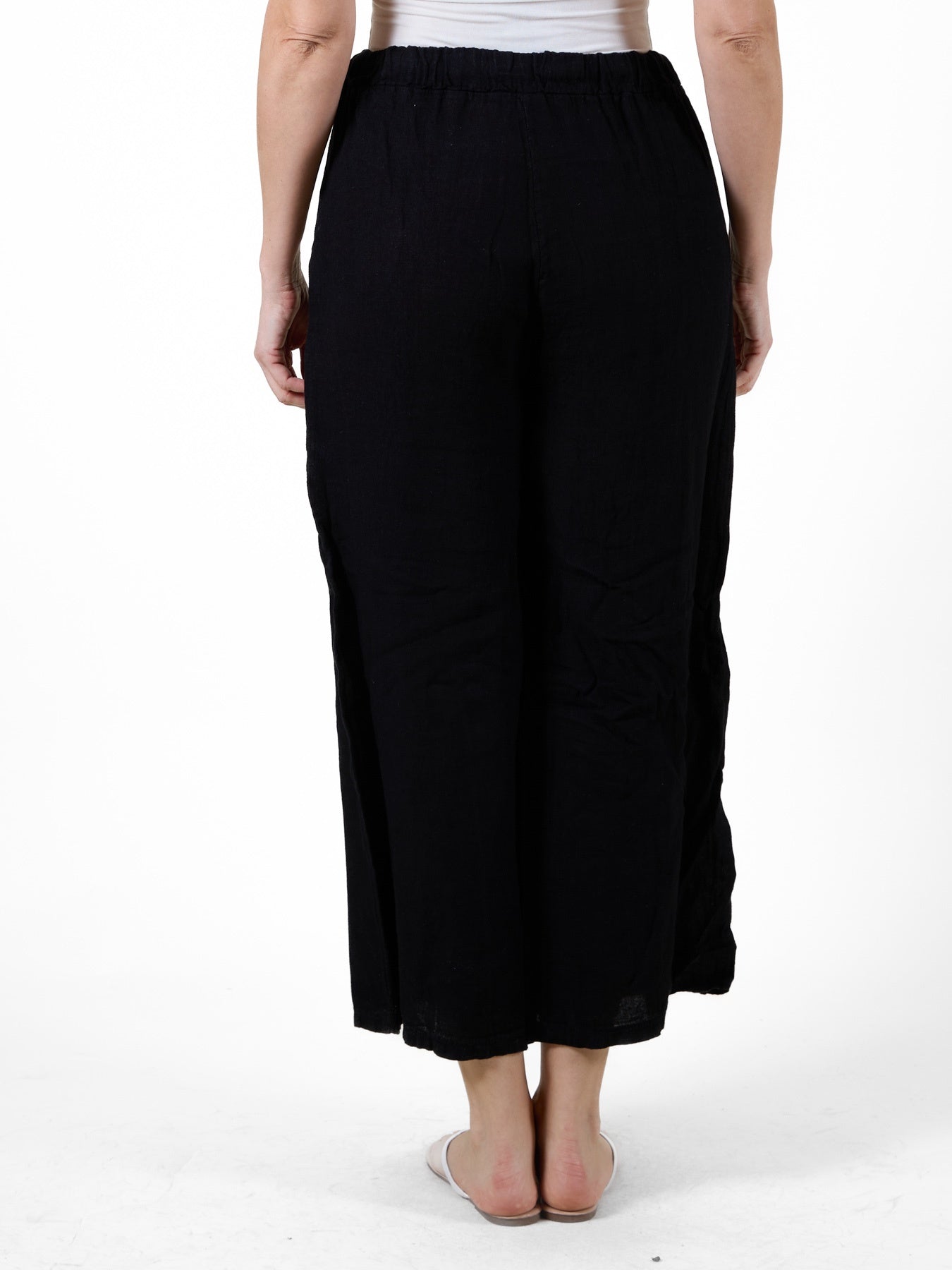 Black Linen-Style Beach Pants with Drawstring Waist