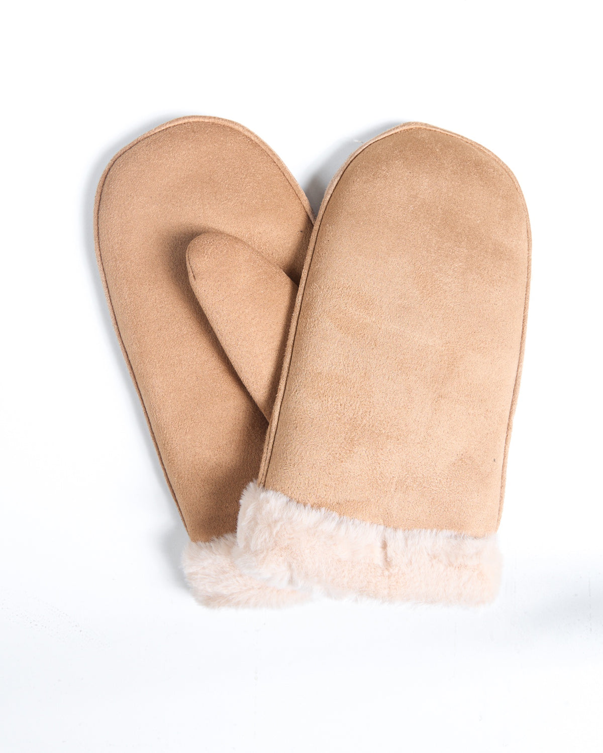 Faux Suede Fur Trimmed Taupe Mittens